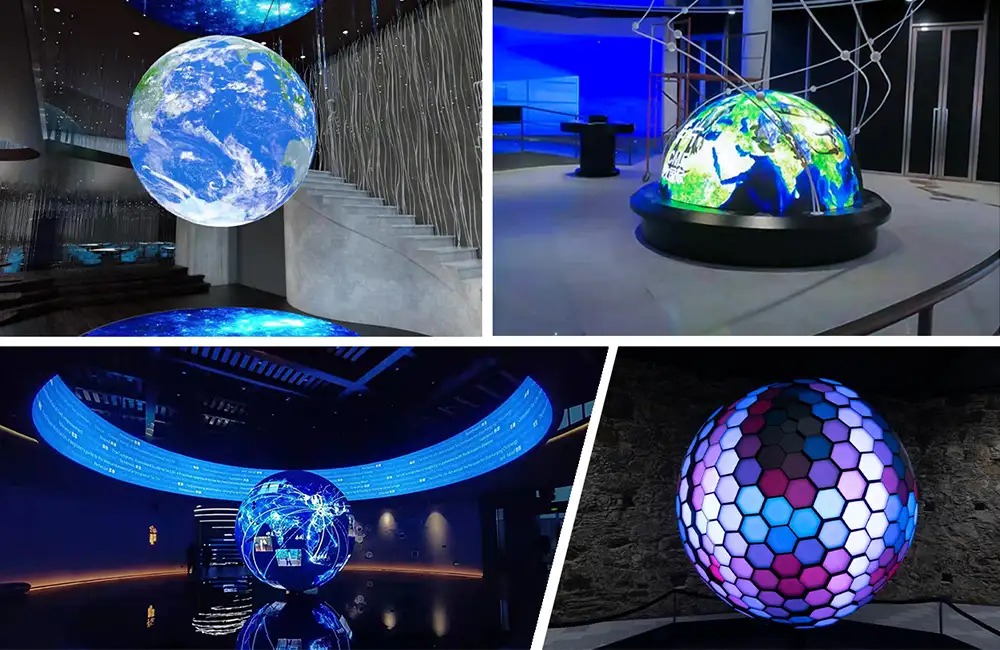 Customized King Visionled spherical and cylindrical displays for 360-degree event branding