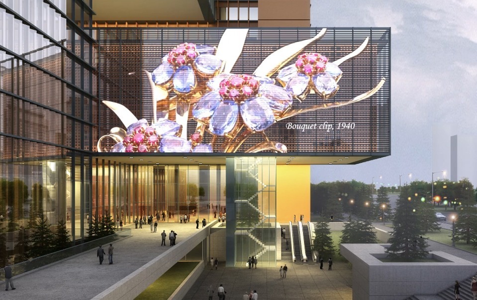 Lightweight mesh LED display reduces wind load and structural costs